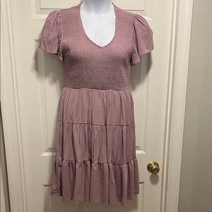 Elegant Mauve Smocked Dress